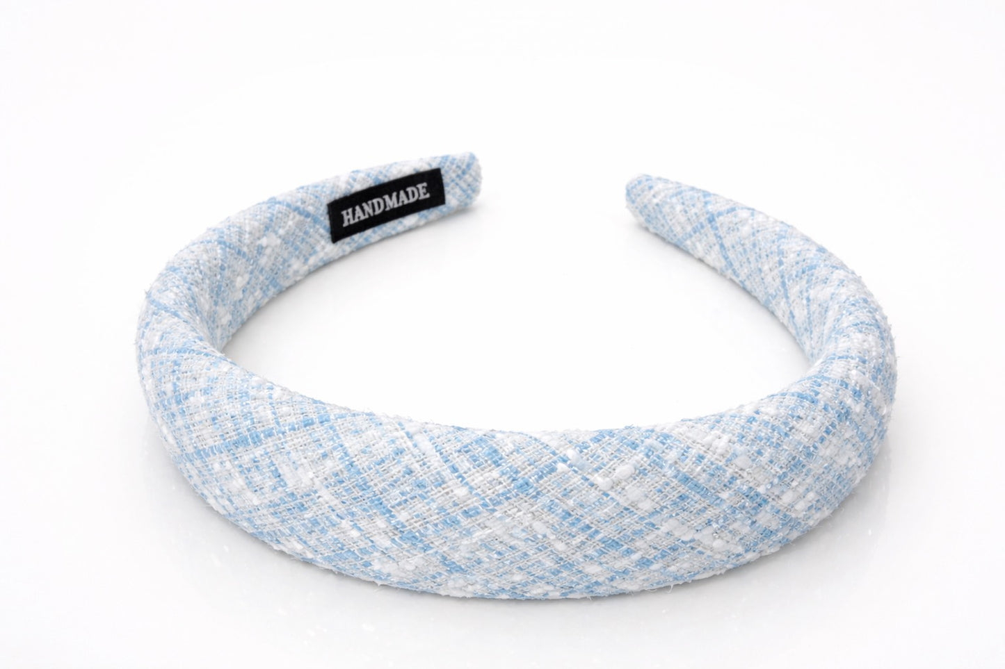 Haarreif aus Tweed – Hellblau & Weiß