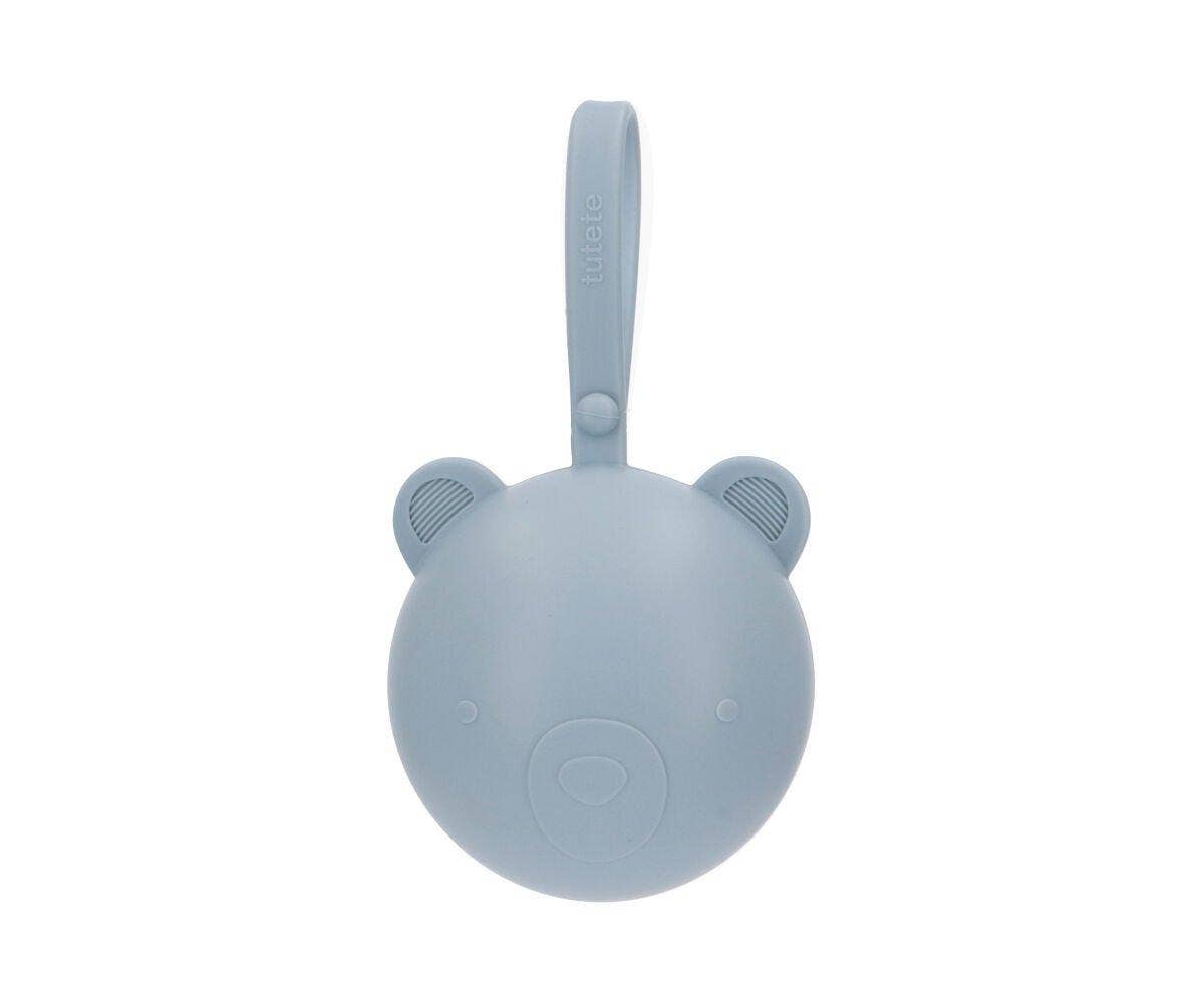 Baby-Schnullerhalter aus Silikon, Bär Himmelblau