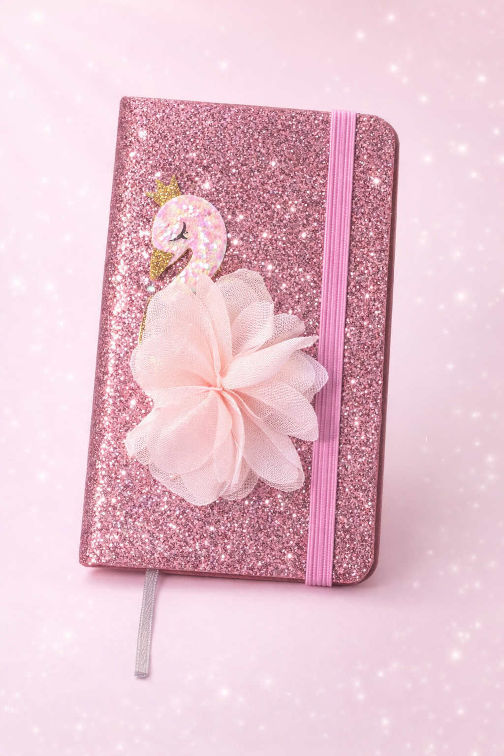 Rosa Glitzerbuch mit Glitzer Schwan