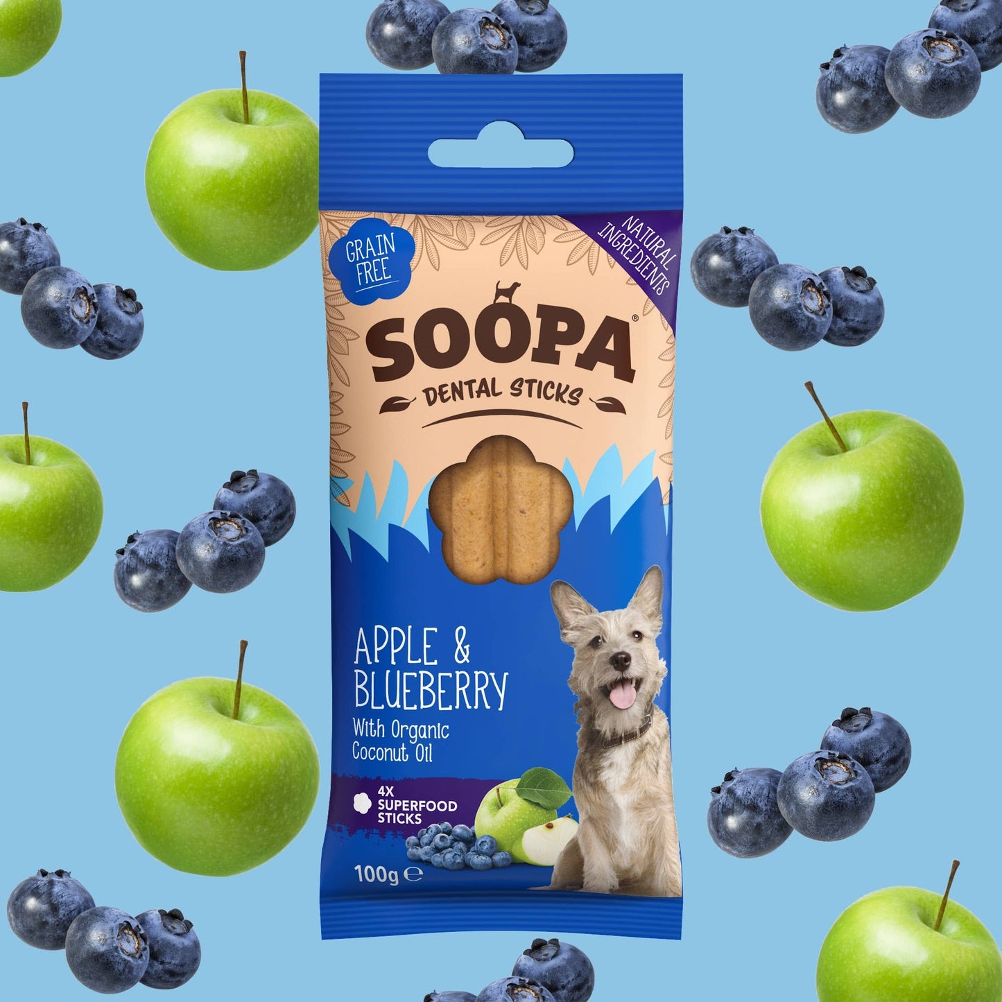Soopa Apple & Blueberry Zahnpflegesticks für Hunde