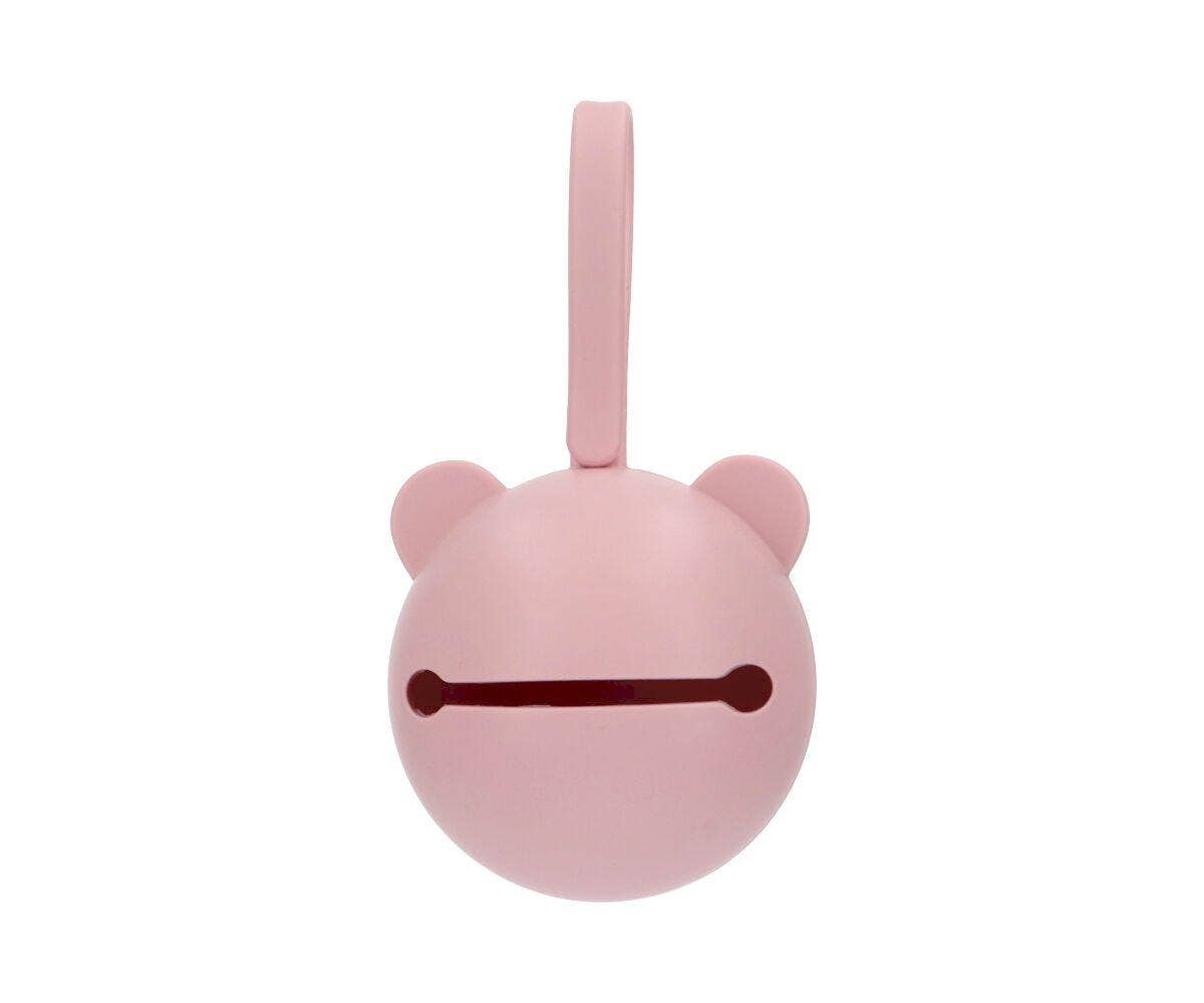 Baby-Schnullerhalter aus Silikon, Bär Rosa