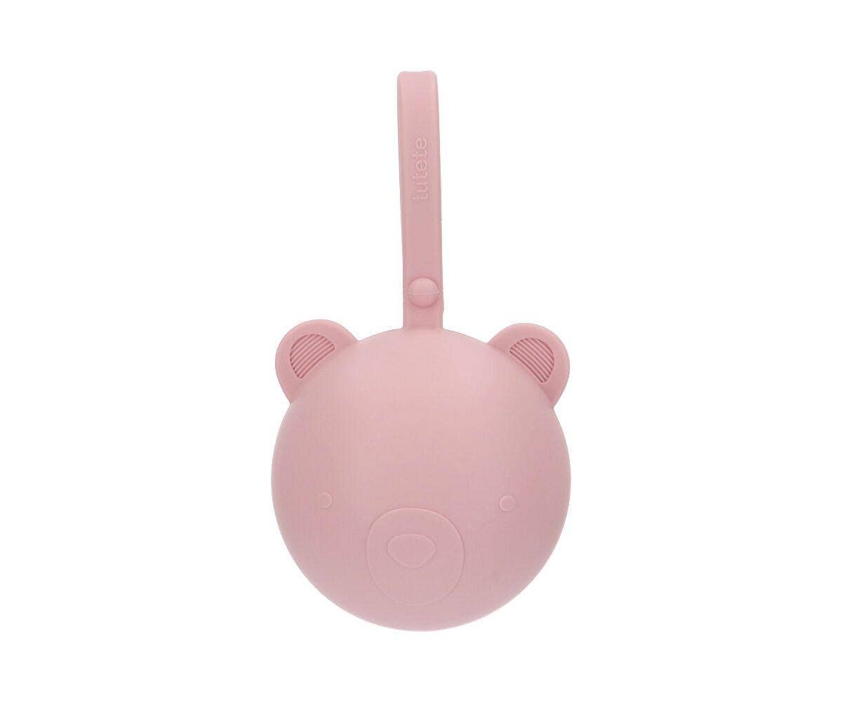 Baby-Schnullerhalter aus Silikon, Bär Rosa