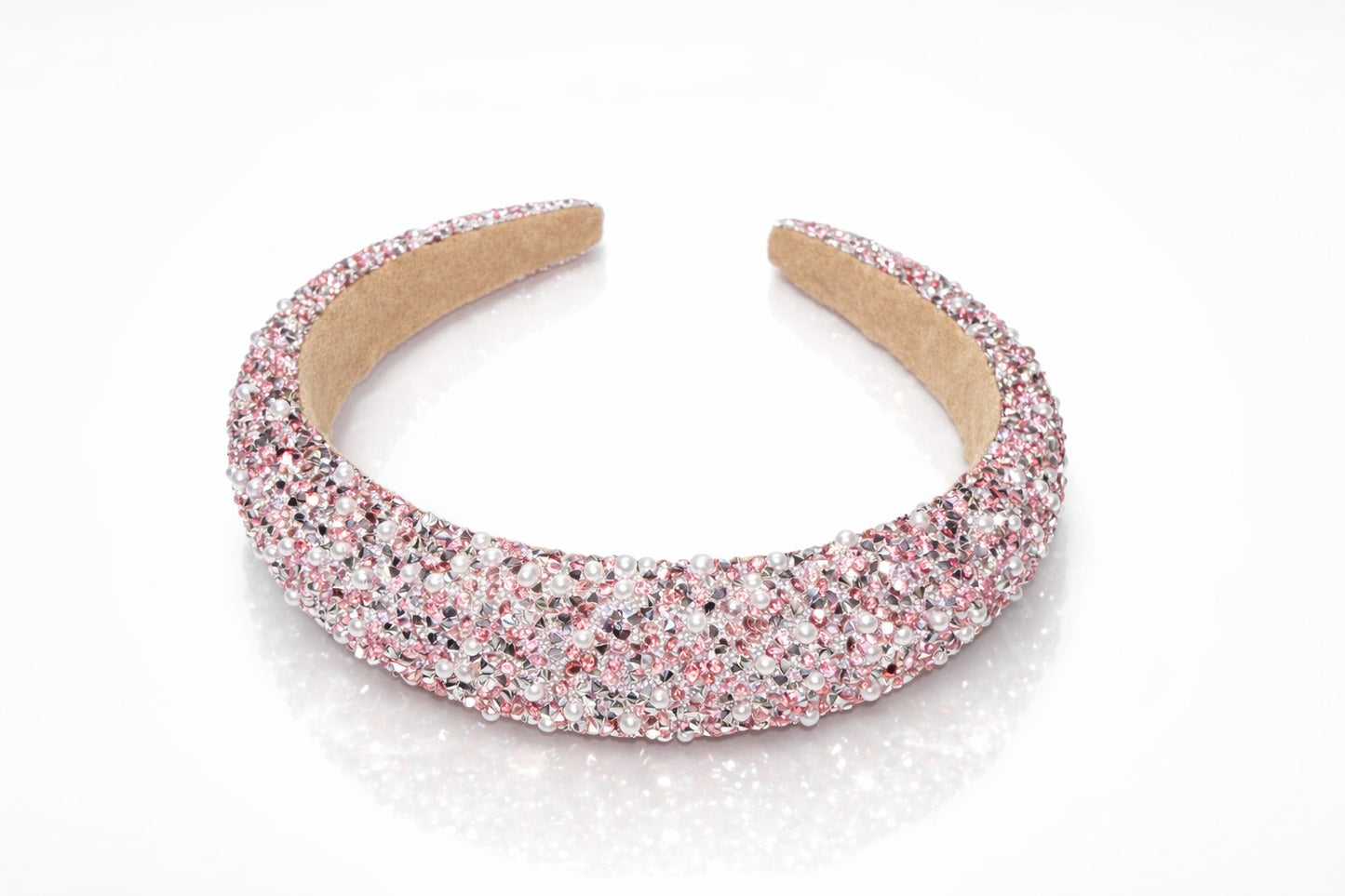 Eleganter Haarreif mit Strass & Perlen – Rosé Glamour