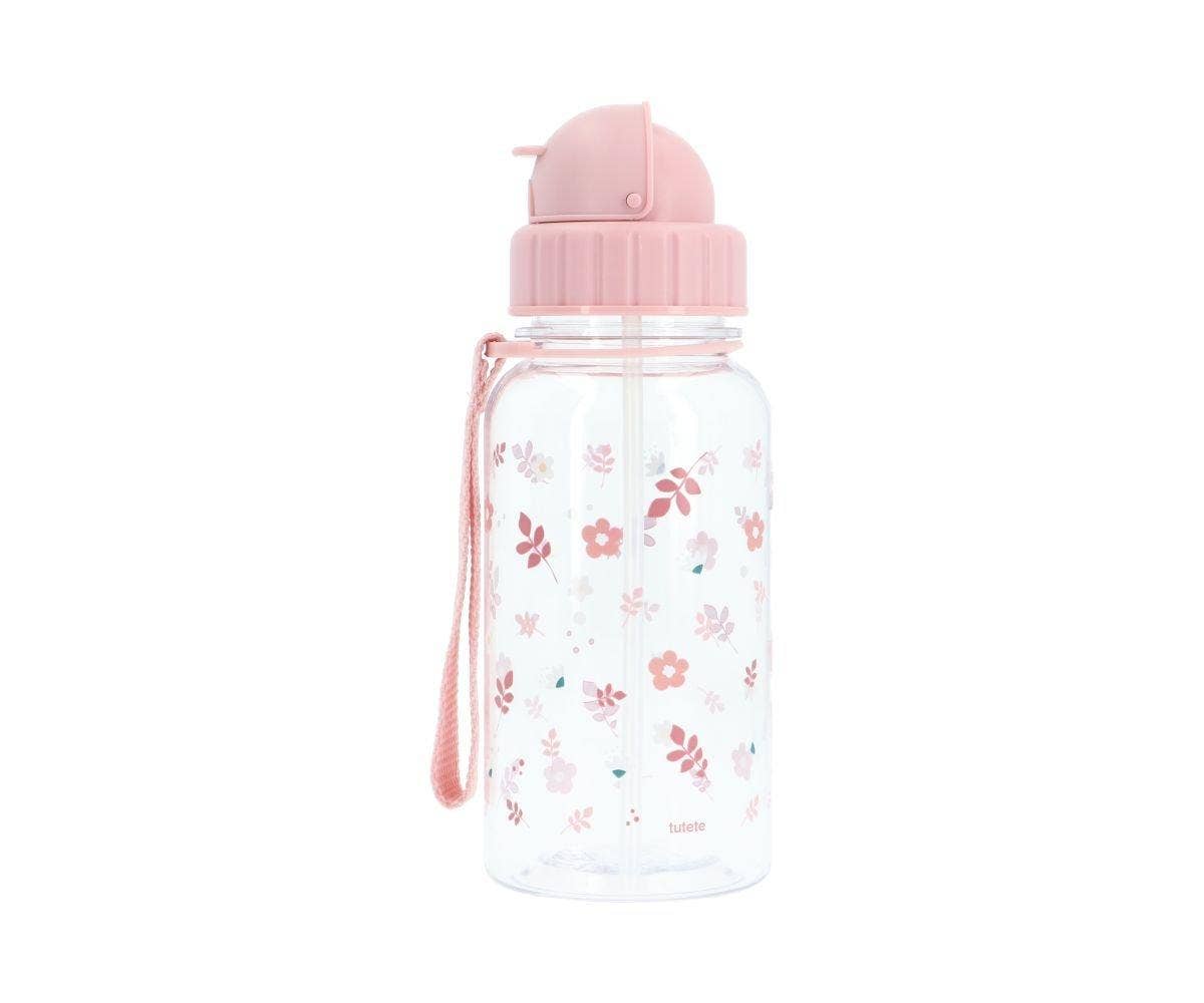 Kinder Trinkflasche aus Tritan mit Strohhalm 500 ml - Rosa Blätter von tutete