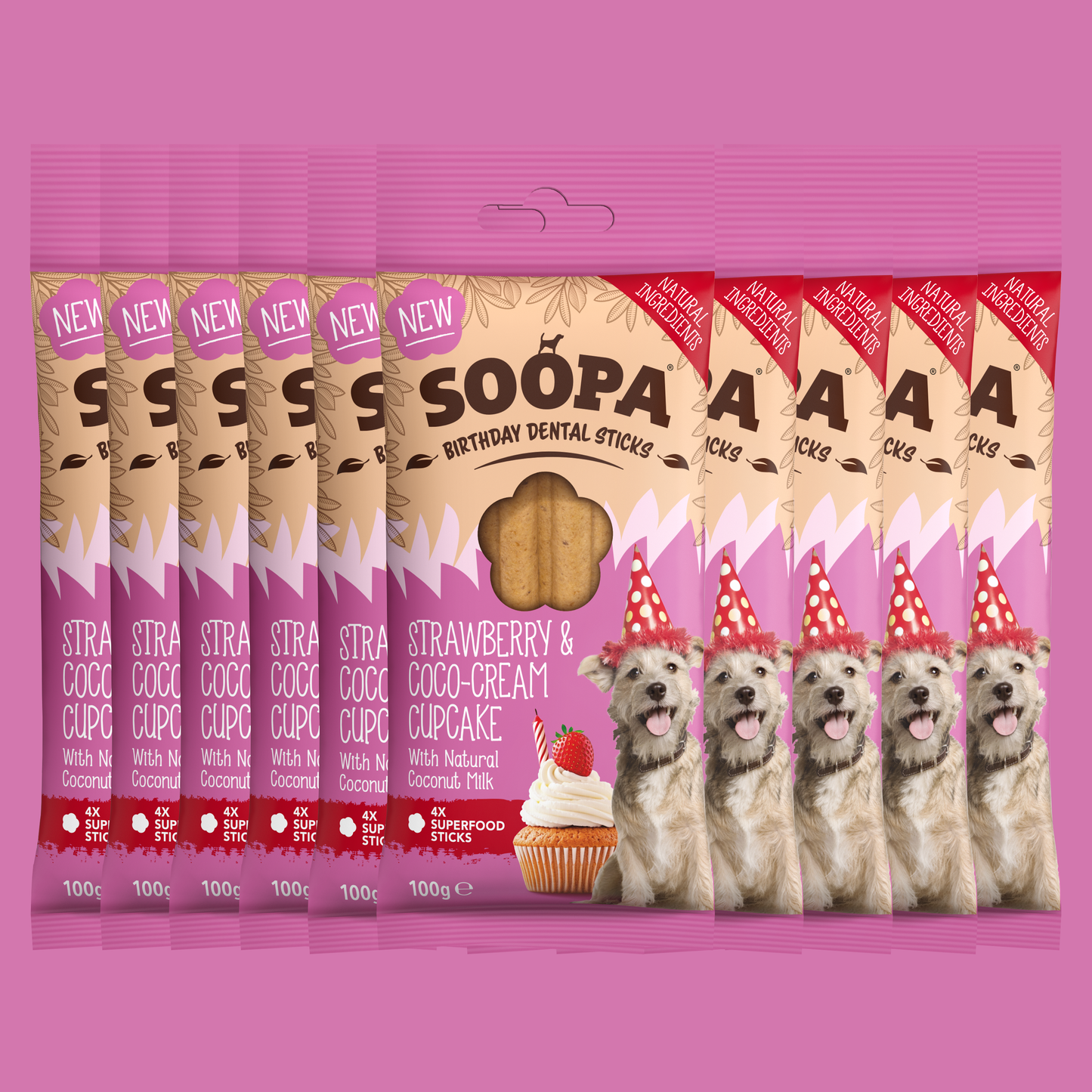 Hundesnacks mit Erdbeer &  Kokos-Creme Geschmack – Zahnpflegesticks